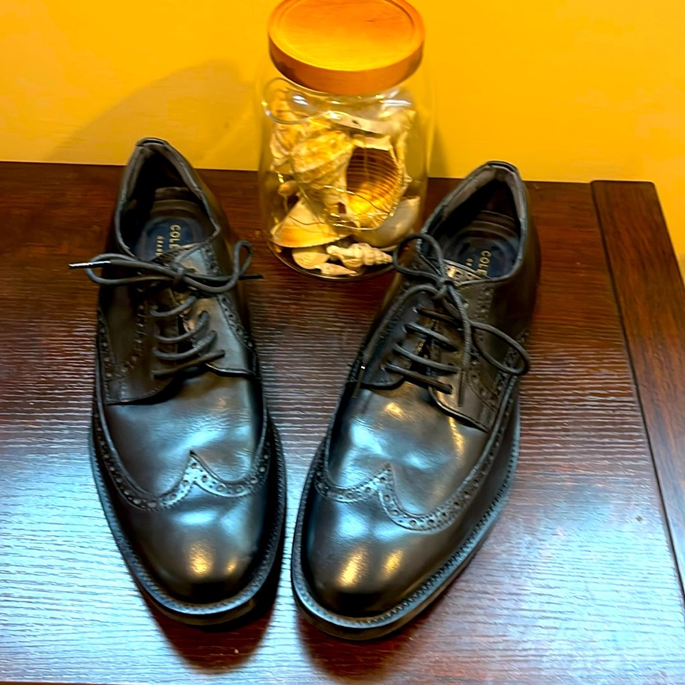 COLE HAAN Grand. Os Men’s Jefferson Wingtip Oxford Black Leather shoes size 8